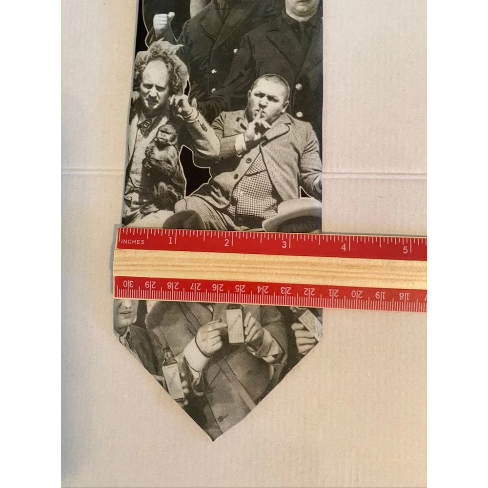 Vintage 1994 Ralph Marlin Three Stooges Antics Black White Novelty Tie Mens USA